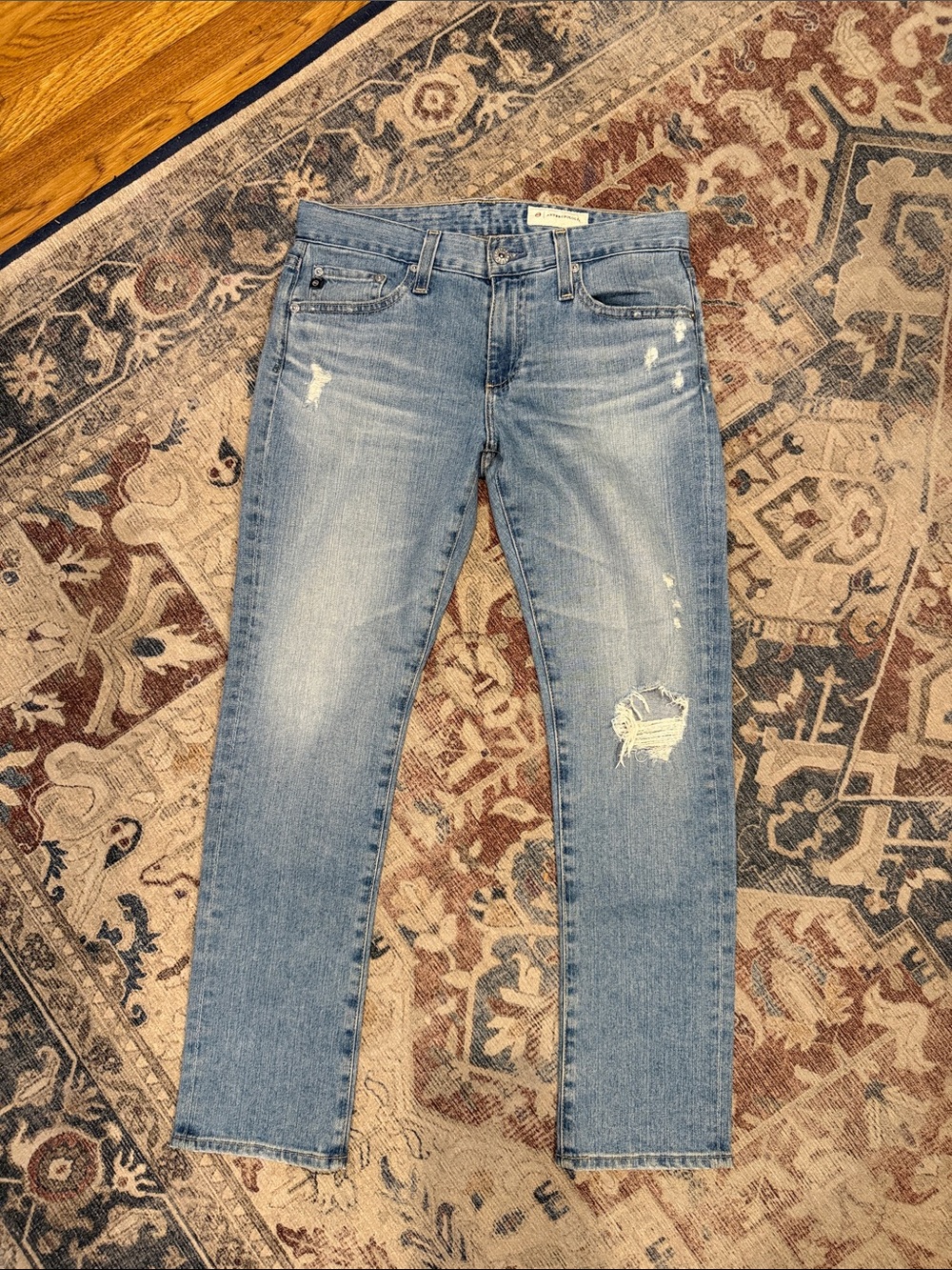 AG Light Wash Distressed Straight Jeans - the Nolan Ankle